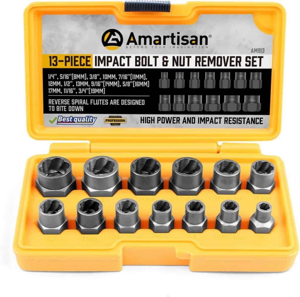 Amartisan Impact Nut & Bolt Extractor Set 13 Pieces, Nut Extractor Socket