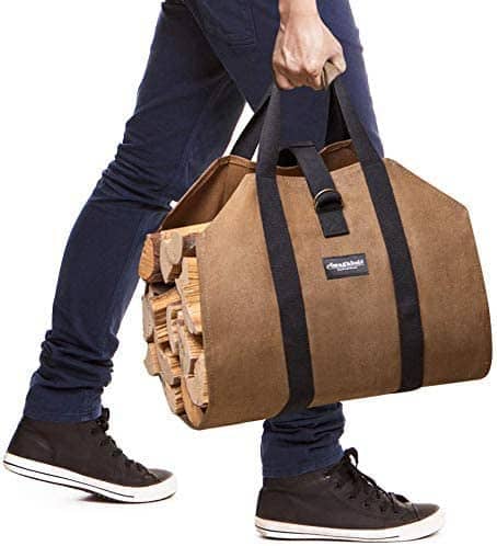 Best log carrier overall- Amagabeli Sturdy Wood Carrying Bag being carried