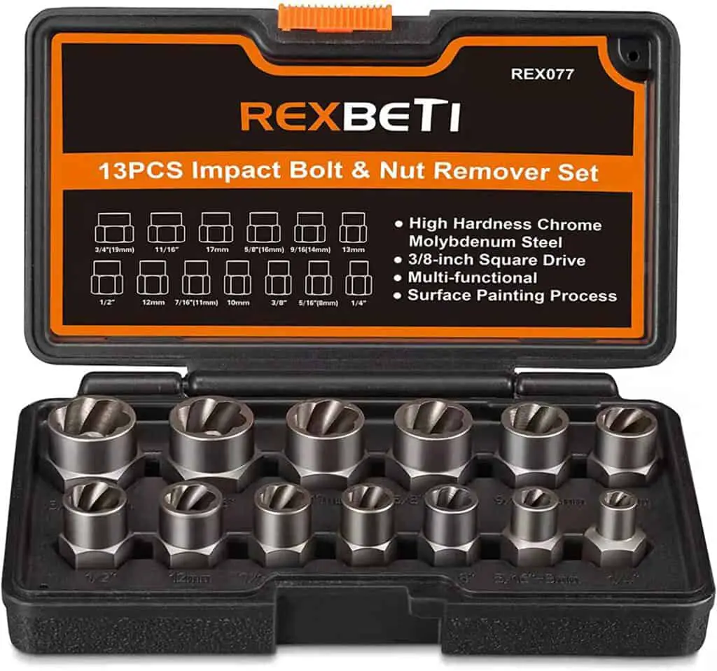 REXBETI Impact Bolt & Nut Aufor Set, 13 Pieces Bolt Extractor