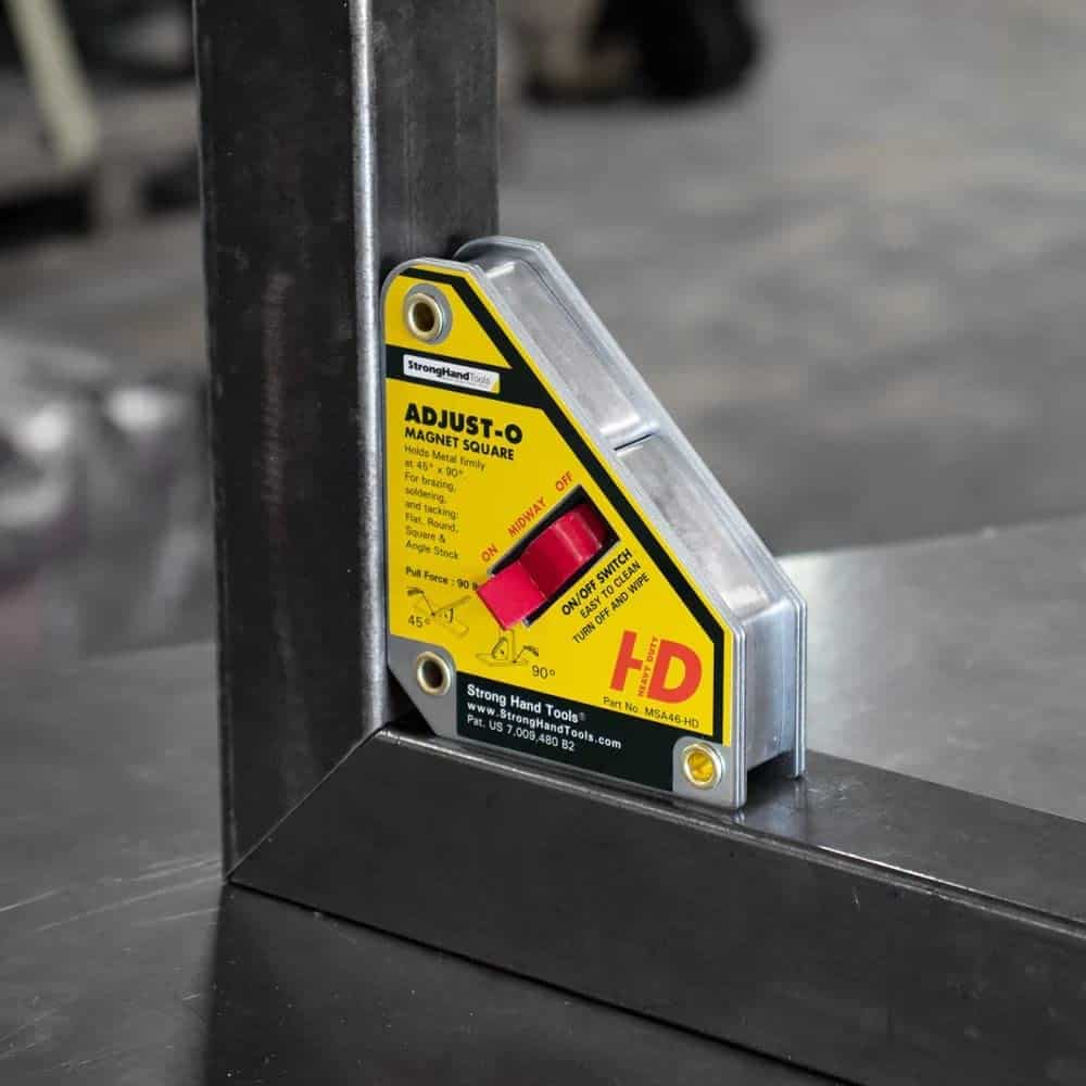 Best overall welding magnet with on:off switch- Strong Hand Tools Adjust-O Magnet Square in use