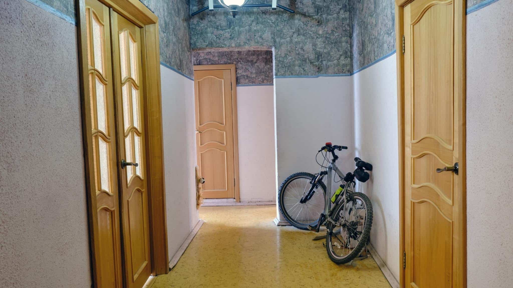 Bike stored in the hallway