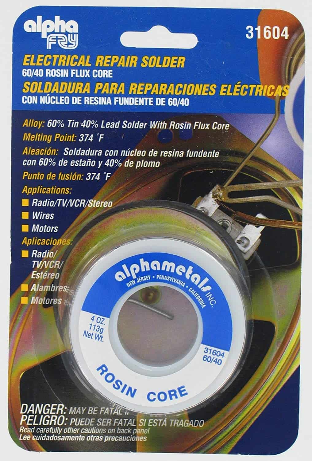 El mejor alambre de soldadura con núcleo de fundente de colofonia con plomo para proyectos grandes: Alpha Fry AT-31604s