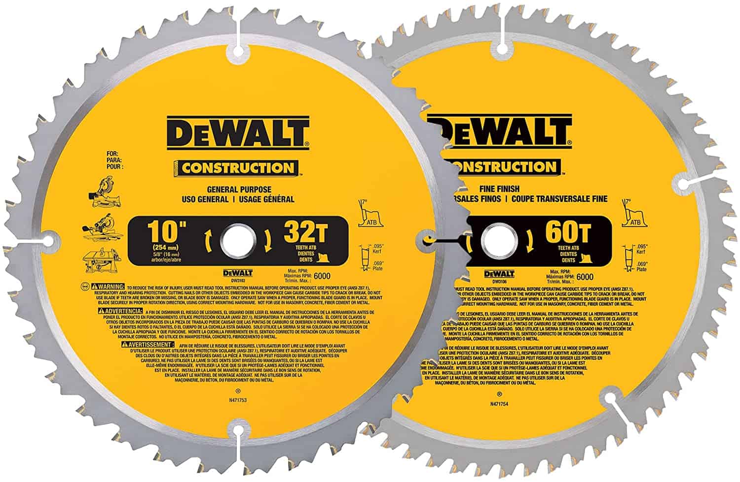 DEWALT 10-inch verstek- / tafelzaagbladen