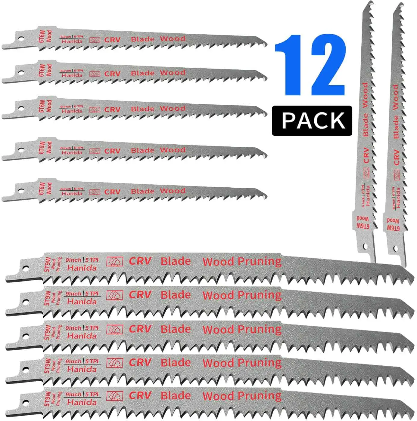 Sawzall 9-inch 5-pack en 6-inch 7-pack snoeizaagbladen voor hout