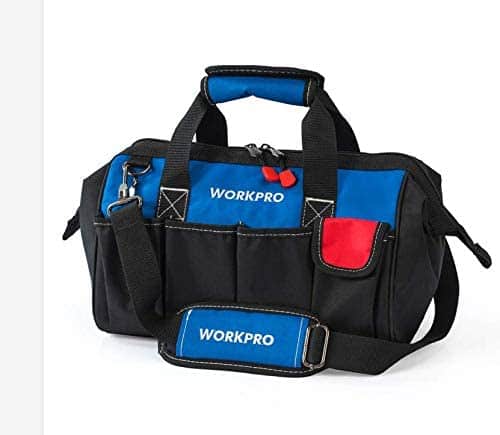 WORKPRO 16-inch Wide Mouth Tool Bag with Water Proof Molded Base - best tool bags for plumbers