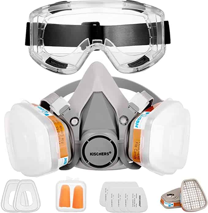 Kischers Respirator Mask Half Facepiece Gas Mask with Safety Glasses